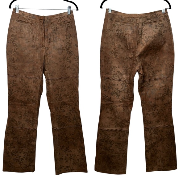 Tyler Boe Pants - Tyler Boe Brown Suede Leather Floral Embroidered Boho Western Pants Size 10